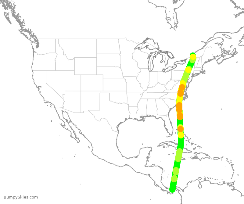 Turbulence forecast map for WJA4245, MPSM to YUL