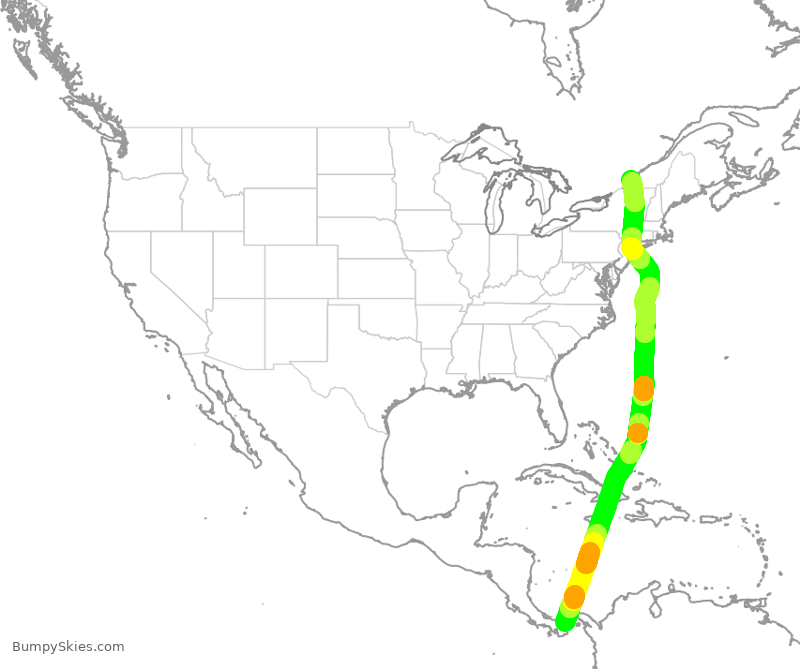 Turbulence forecast map for WJA4247, MPSM to YUL