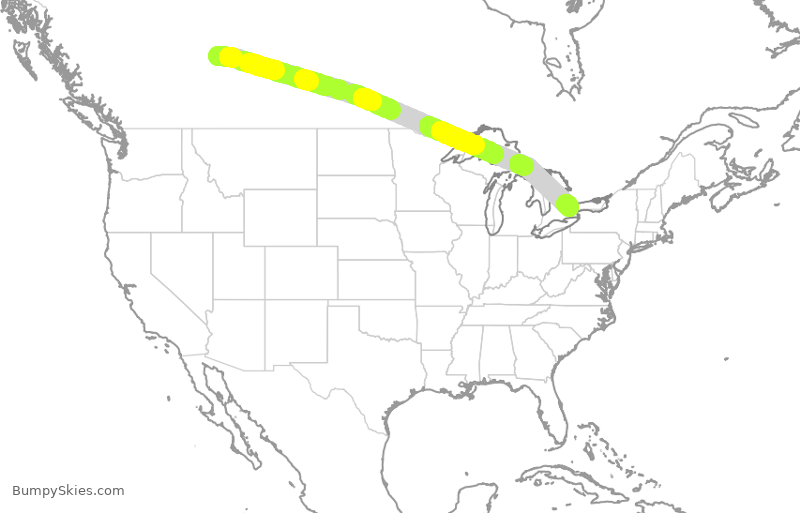 Turbulence forecast map for WJA430, YEG to YYZ