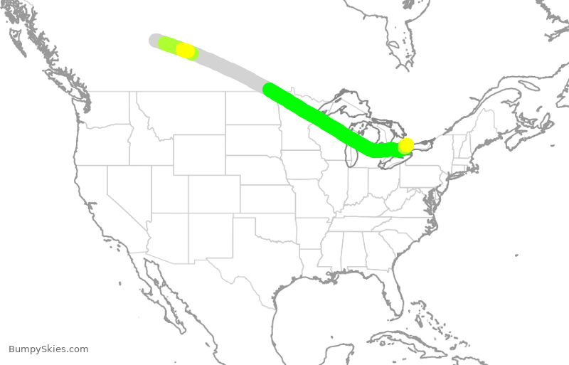 Turbulence forecast map for WJA432, YEG to YYZ