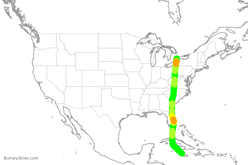 Turbulence forecast map for WJA4414, YYZ to MBJ