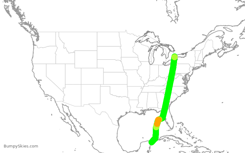 Turbulence forecast map for WJA4450, YYZ to CUN