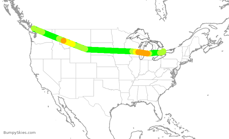 Turbulence forecast map for WJA4470, YVR to YYZ
