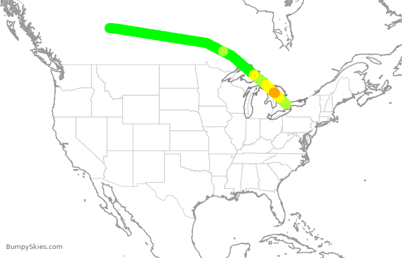 Turbulence forecast map for WJA454, YEG to YYZ