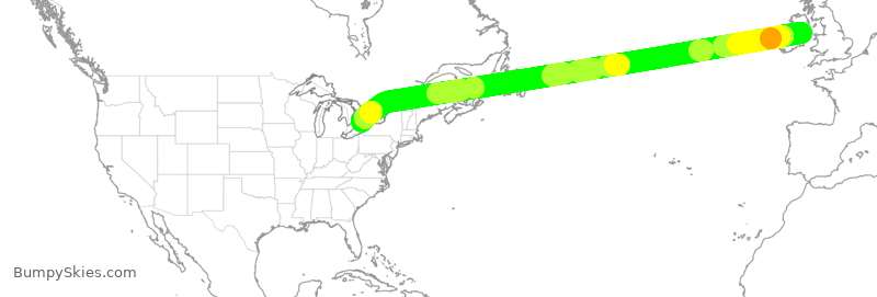Turbulence forecast map for WJA47, IDW to YYZ
