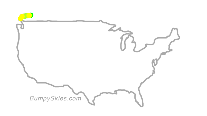 Map of continental US with illustrated flight path and turbulence forecast (described in text below)