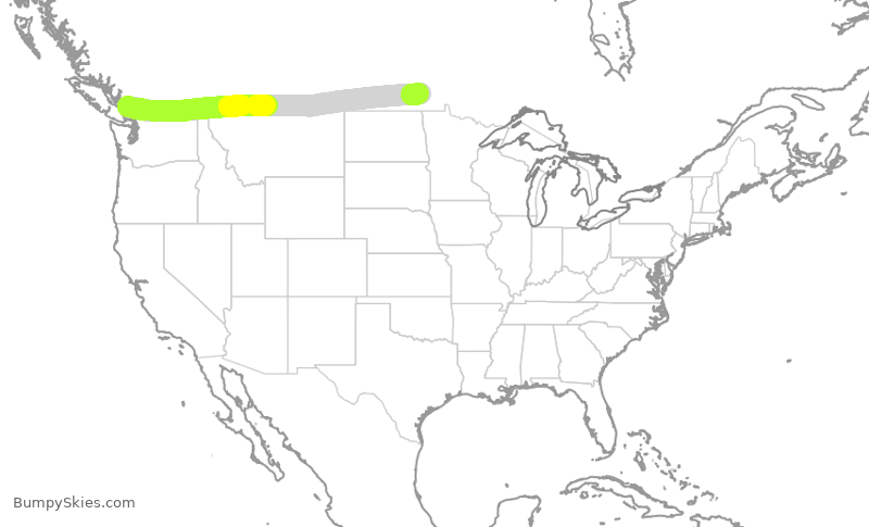 Turbulence forecast map for WJA538, YVR to YWG