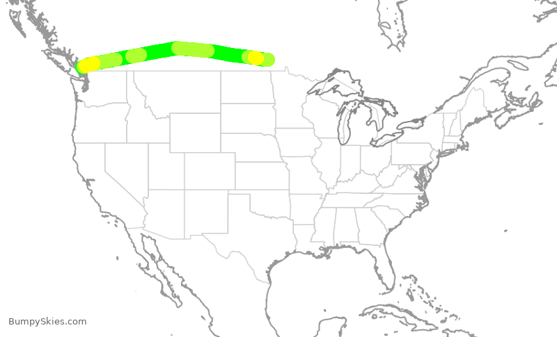 Turbulence forecast map for WJA541, YWG to YVR