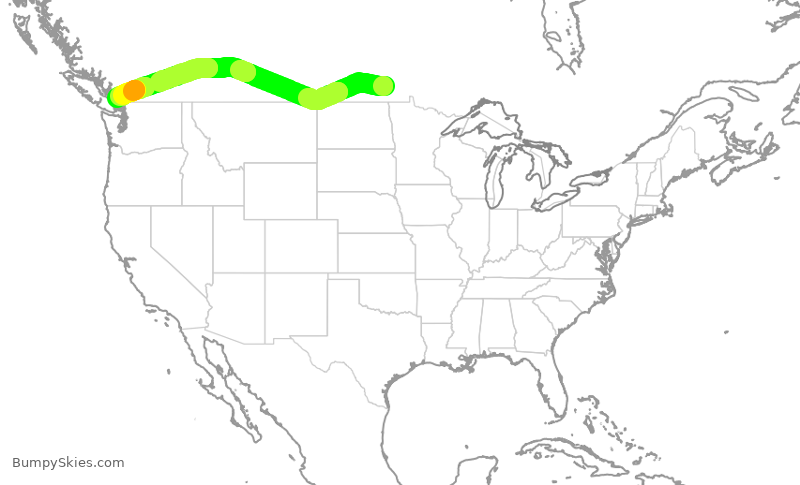 Turbulence forecast map for WJA543, YWG to YVR