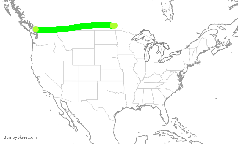 Turbulence forecast map for WJA544, YVR to YWG