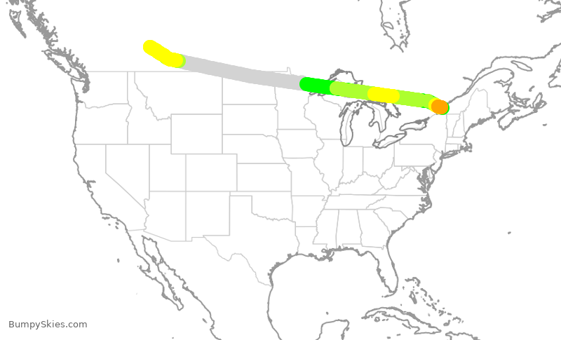 Turbulence forecast map for WJA568, YYC to YUL