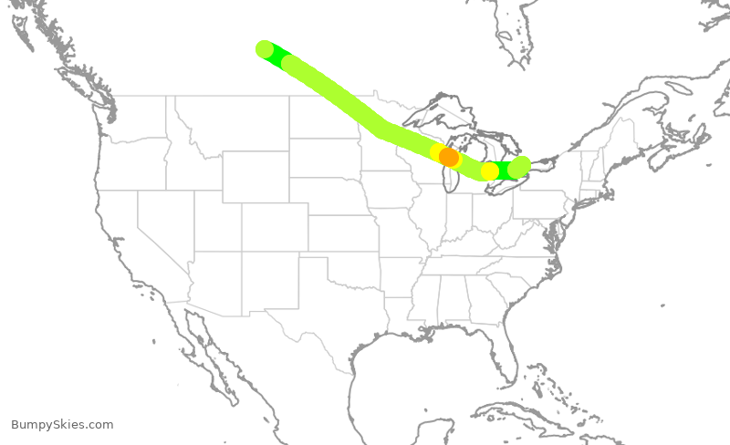 Turbulence forecast map for WJA570, YXE to YYZ