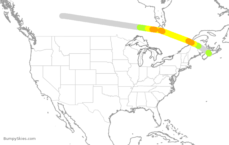 Turbulence forecast map for WJA580, YEG to YHZ