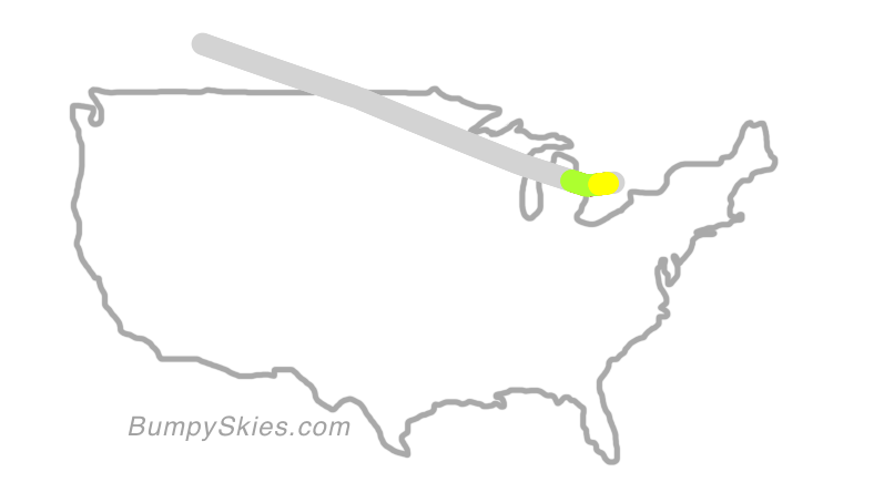 Map of continental US with illustrated flight path and turbulence forecast (described in text below)