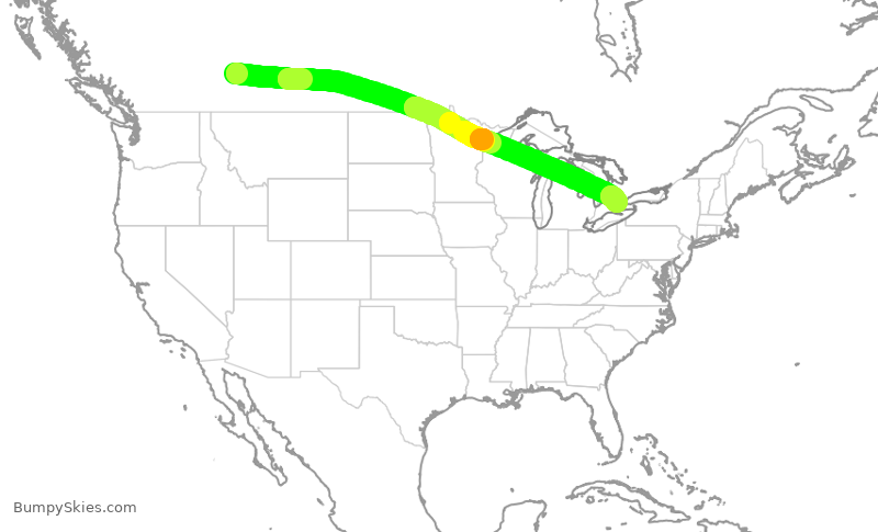 Turbulence forecast map for WJA584, YYC to YKF