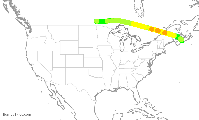 Turbulence forecast map for WJA590, YWG to YHZ