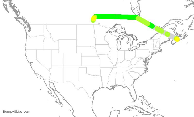 Turbulence forecast map for WJA593, YHZ to YWG