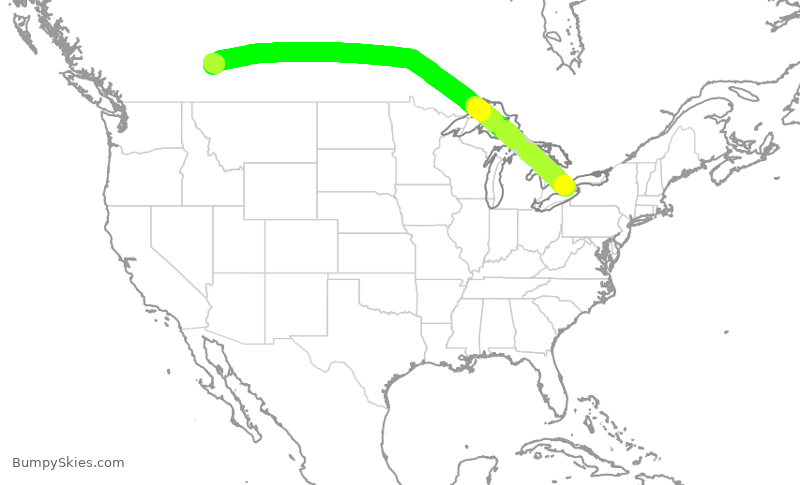 Turbulence forecast map for WJA595, YHM to YYC