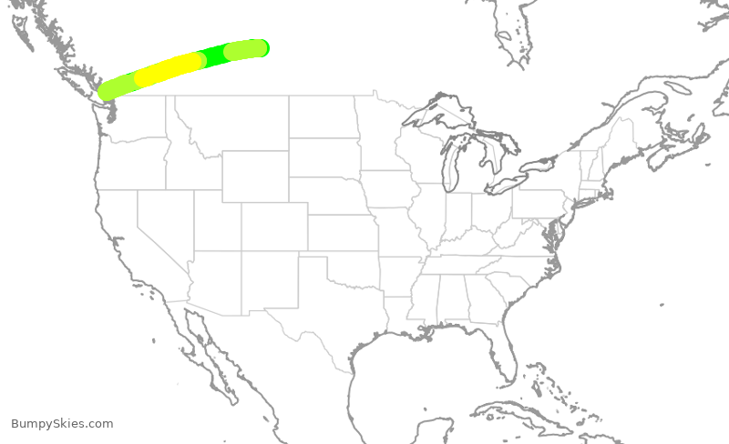 Turbulence forecast map for WJA603, YXE to YVR