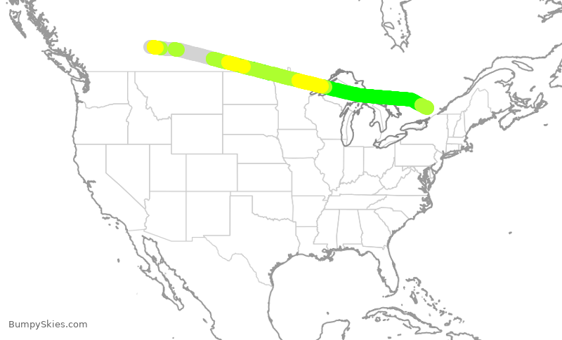 Turbulence forecast map for WJA616, YYC to YOW