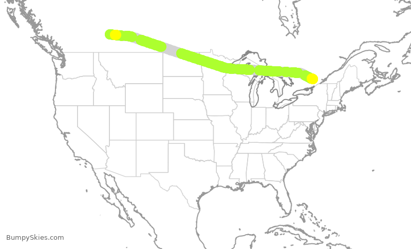 Turbulence forecast map for WJA618, YYC to YOW