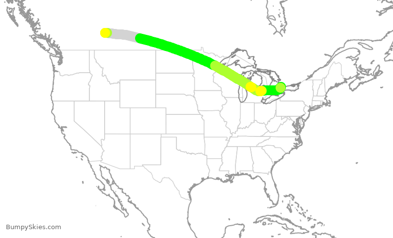 Turbulence forecast map for WJA620, YYC to YYZ