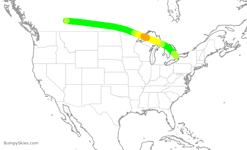 Turbulence forecast map for WJA630, YYC to YYZ