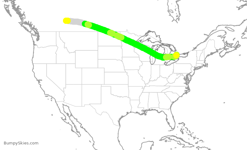 Turbulence forecast map for WJA632, YYC to YYZ
