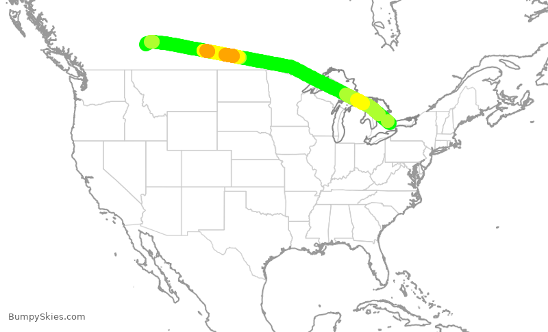 Turbulence forecast map for WJA633, YYZ to YYC