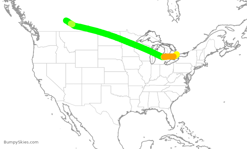 Turbulence forecast map for WJA634, YYC to YYZ