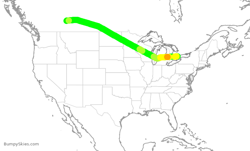 Turbulence forecast map for WJA635, YYZ to YYC