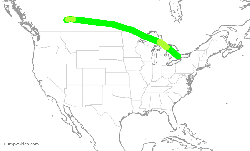 Turbulence forecast map for WJA639, YYZ to YYC