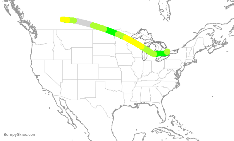 Turbulence forecast map for WJA642, YYC to YYZ