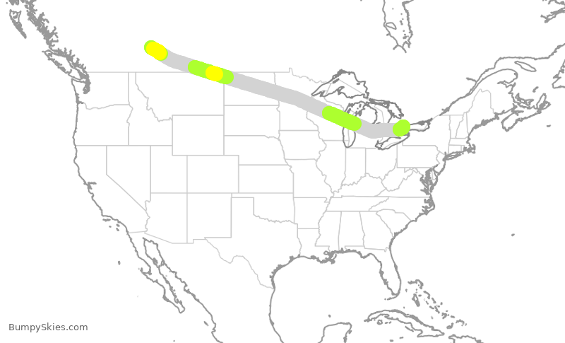 Turbulence forecast map for WJA660, YYC to YYZ