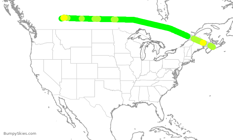 Turbulence forecast map for WJA669, YHZ to YYC