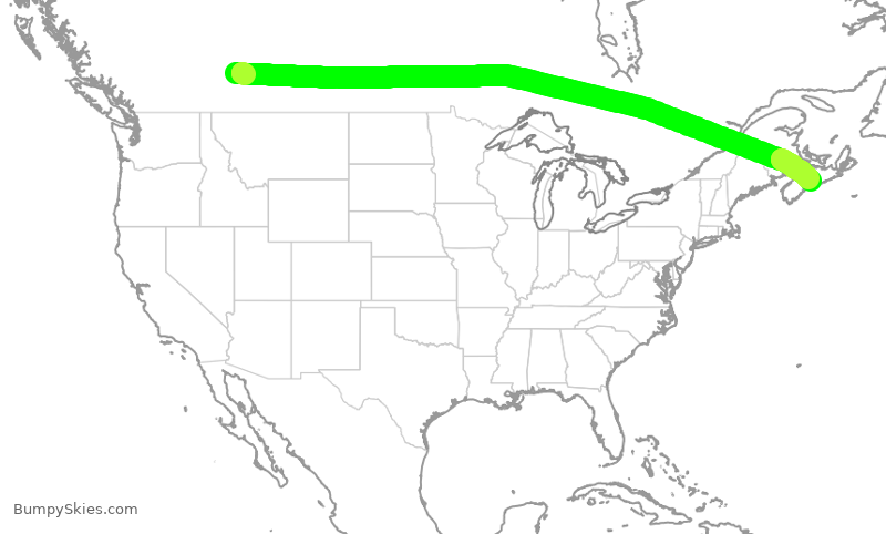 Turbulence forecast map for WJA670, YYC to YHZ