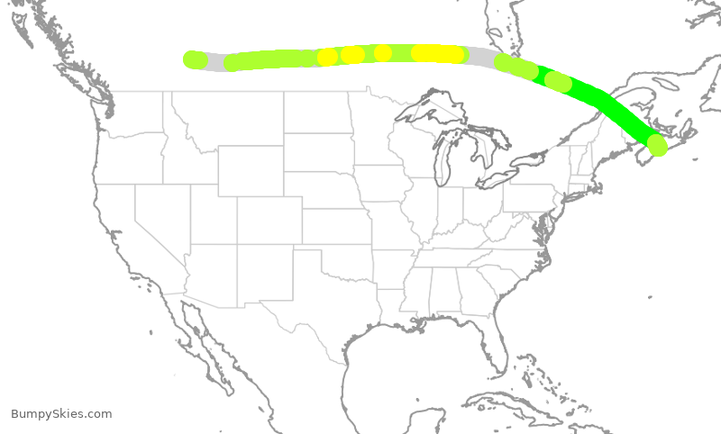Turbulence forecast map for WJA672, YYC to YHZ