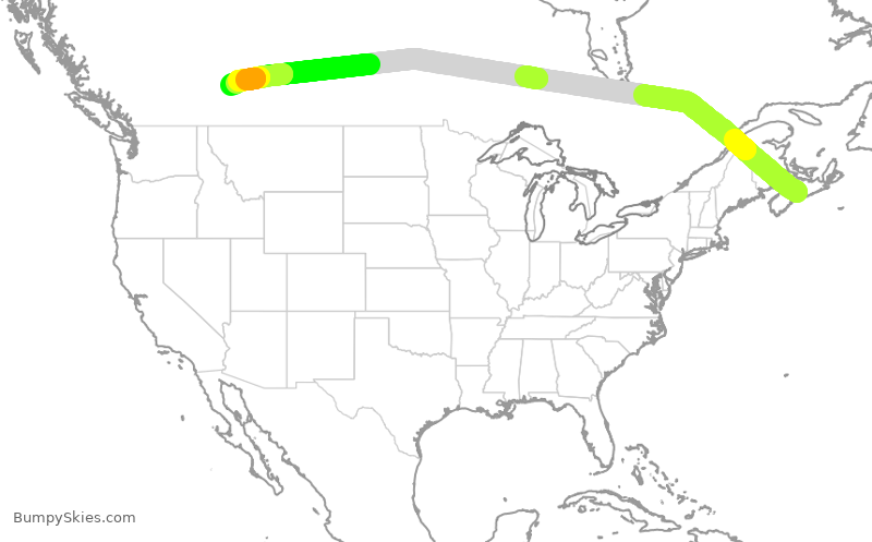 Turbulence forecast map for WJA675, YHZ to YYC