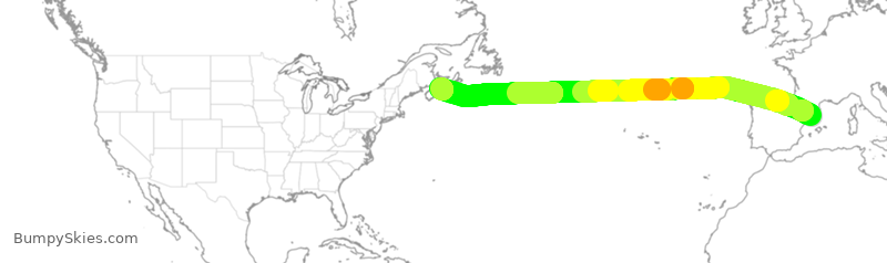 Turbulence forecast map for WJA67, BCN to YHZ