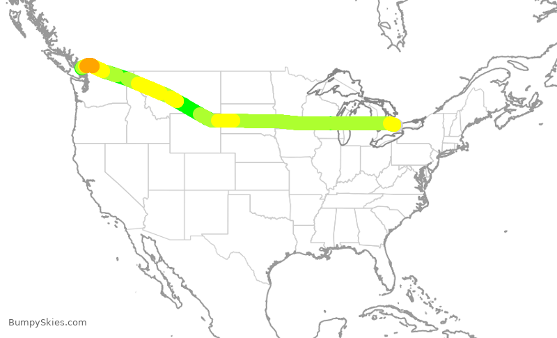 Turbulence forecast map for WJA705, YYZ to YVR