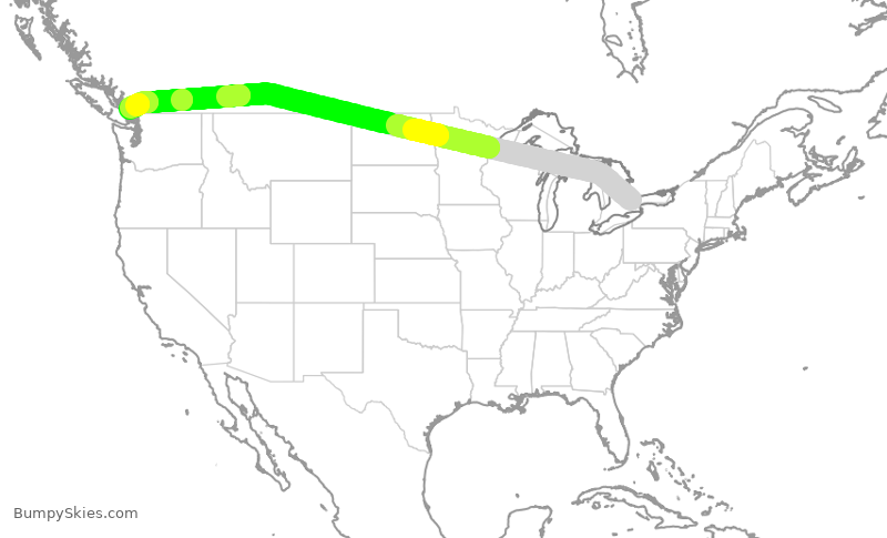 Turbulence forecast map for WJA709, YYZ to YVR