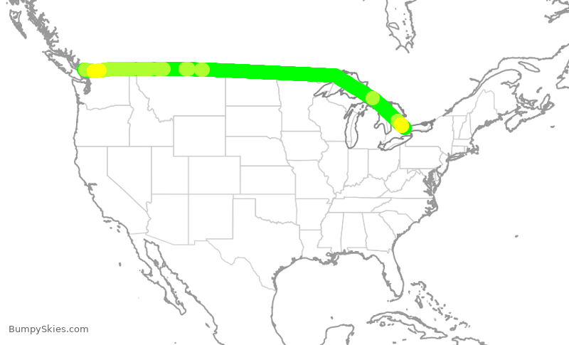 Turbulence forecast map for WJA710, YVR to YYZ