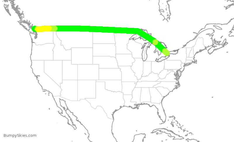 Turbulence forecast map for WJA712, YVR to YYZ