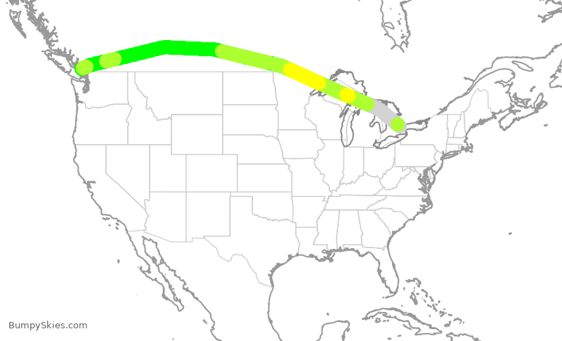 Turbulence forecast map for WJA717, YYZ to YVR