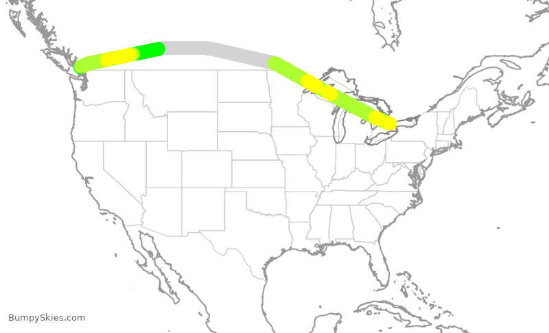 Turbulence forecast map for WJA719, YYZ to YVR