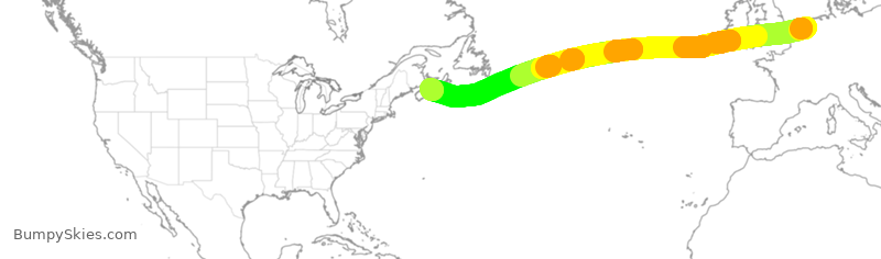 Turbulence forecast map for WJA71, AMS to YHZ