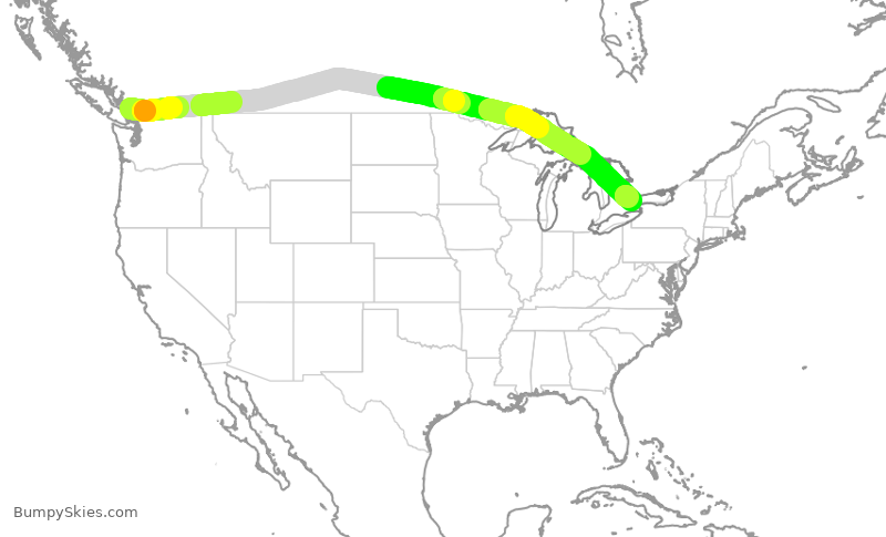 Turbulence forecast map for WJA720, YVR to YYZ