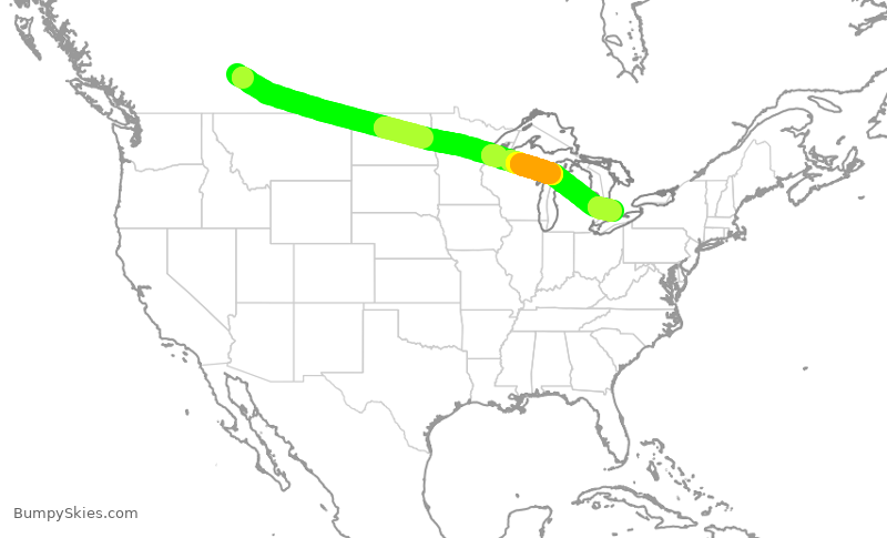 Turbulence forecast map for WJA734, YYC to YXU