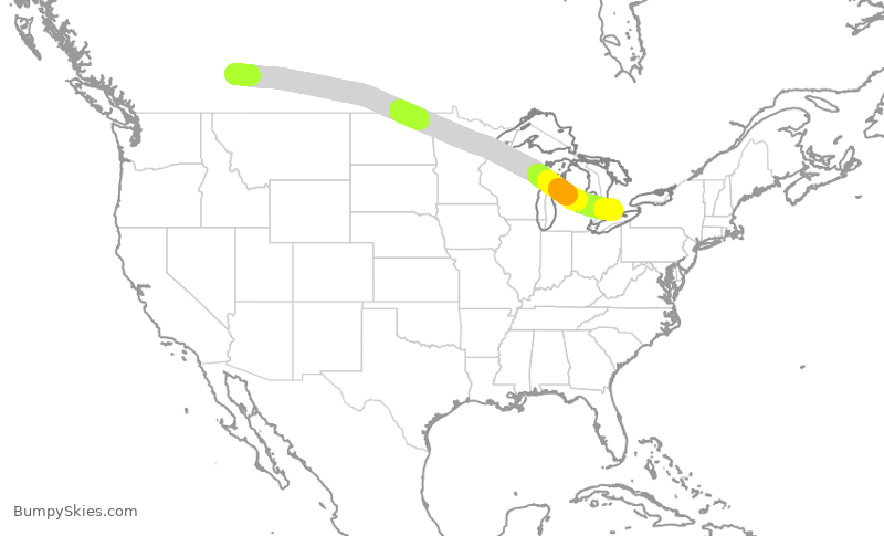 Turbulence forecast map for WJA748, YYC to YXU