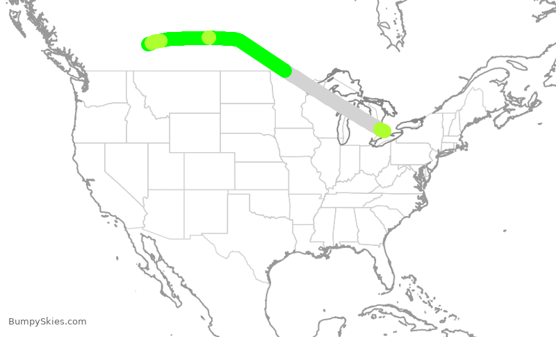 Turbulence forecast map for WJA749, YXU to YYC